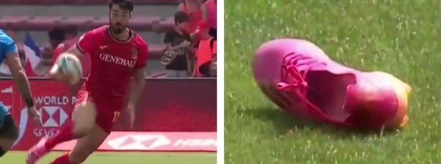 Watch: Spanish speedster scores 80 metre try with one boot on!