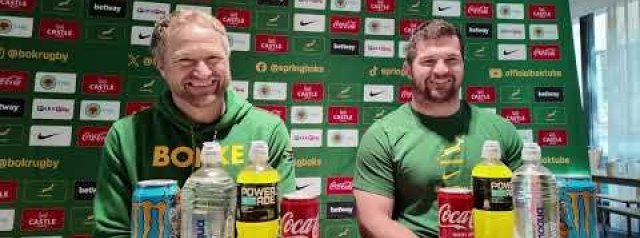 Springbok media conference with Tony Brown and Marco van Staden