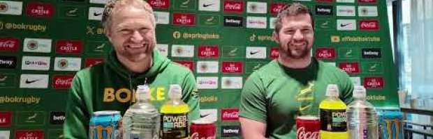 Springbok media conference with Tony Brown and Marco van Staden