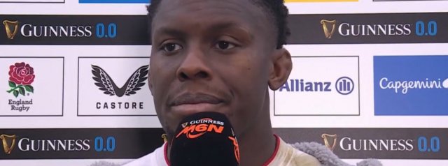 Maro Itoje speaks with Topsy Ojo after England's record defeat to Ireland