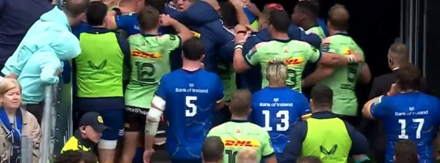 Footage of the half time tunnel fight between Leinster and the Stormers