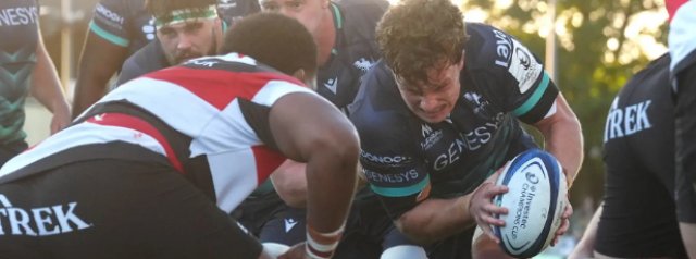 Cian Prendergast and Sean Jansen react after Connacht’s victory against Saracens